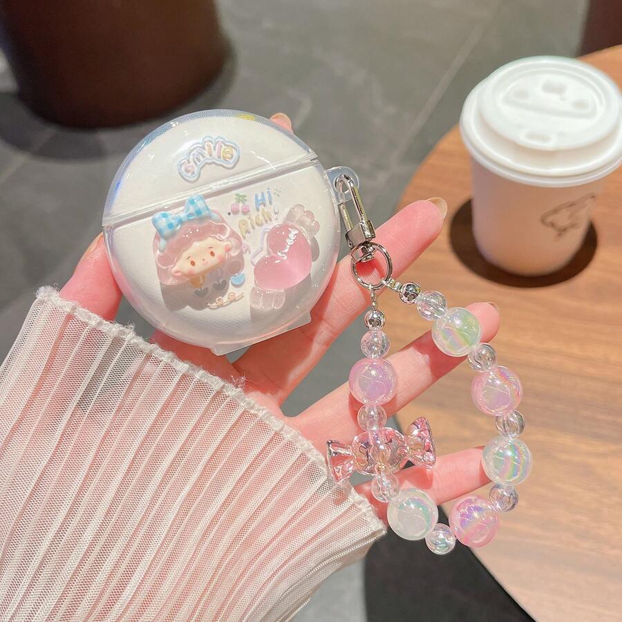 1个甜美粉色女孩透明耳机盒，带手链，兼容华为耳机盒 - 漂亮女 - 查看 1