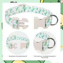 Collar de perro verde fresco, adorable collar de mascota con patrón de dinosaurio y planta, hebilla de ajustable y ligera con argolla en D de metal para uso diario - color mezclado - Ver 5