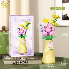 HUIQIBAO MOC Ramo de Flores Eternas con Maceta, Bloques de Construcción Micro, Girasol, Rosa, Mini Modelo de Ladrillos, Juguete para Decoración de Escritorio del Hogar - N.º 7-10 - Ver 11