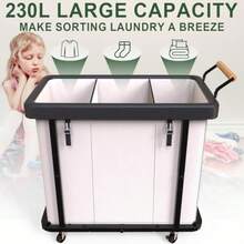 Clasificador de Ropa Fashion Extra Grande de 230L 60 Gal con 3 Secciones y Tapa Canasta Rodante para Ropa Sucia con Mango Carrito Organizador de Lavandería con Marco de Metal Resistente para - Blanco - Ver 3