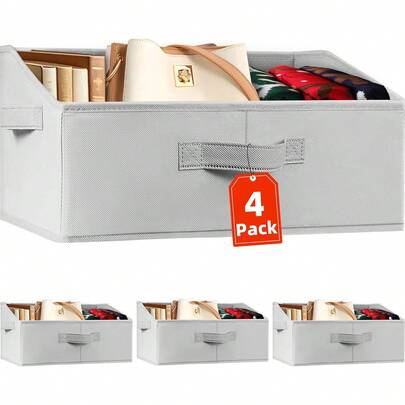 Criusia Closet Organizers Bins 4 Pack - Large Collapsible Shelf Organizer With Handles - Fabric Trapezoid Home Organization And Storage Baskets Organizing Clothes Toy Blanket Towel Purse Hats