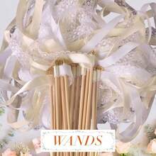 Wedding Ribbon Wands With Bells White Lace Fairy Sticks Wedding Streamers Wish Wands For Party Wedding Decorations - Champagne - View 1