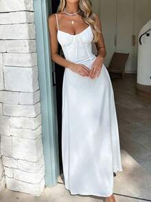 New Spring 2026 Women's Dress With Solid Straps In Letter A - White - View 2