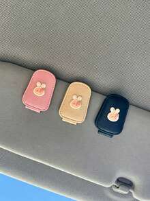 Rabbit Shaped Eyeglasses Clip, Car Sun Visor Card Holder, Leather Cute Girly Car Storage Organizer - A - View 6