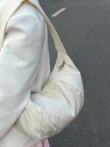 1个休闲尼龙饺子形斜挎包，男女通用轻便大容量多功能单肩包，街头风 - 米色 - 查看 2