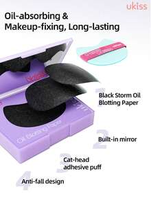 ukiss 122 Pcs/Box Puff Oil Blotting Paper For Oil Face, Large Capacity,Portable With Puff Sponge, With Mirror, Makeup Friendly Oil Blotting Sheets For Face,Dual-Particle Strong Adsorption,Gentle & Skin-Friendly,Easy Touch-Up - Purple - View 5