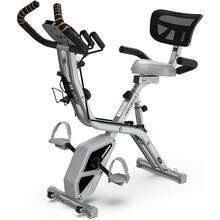Folding Exercise Bike, Foldable Upright Stationary Bike, Indoor Cycling Magnetic X-Bike With 8-Level Adjustable Resistance, 6.6 LBS Flywheel, 300LB Capacity, Back Support Cushion For Home Gym - Light Grey - View 10