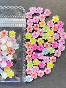 50个粉色3D果冻树脂樱花美甲饰品 冰透明渐变迷你樱花美甲装饰 可爱花卉配件 DIY美甲美甲用品 - 淺粉色 - 查看 9