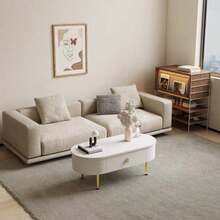 Coffee Table With Two Drawers, Gold Handles And Legs, Curved Corners - 白色 - 查看 6