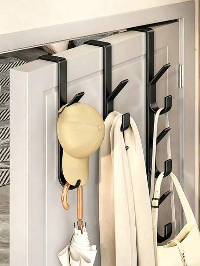 Bộ 1/2 móc treo đồ gắn cửa, chất liệu thép carbon màu titan, chịu lực cao, không cần khoan, không cần lắp đặt, móc treo đa năng phía sau cửa dùng để treo khăn tắm, quần áo phòng ngủ, dụng cụ nhà bếp, giá để đồ tiết kiệm không gian.