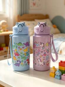 1pc 500ml Cute Children's Water Bottle With Straw, Portable For Outdoor/School Use, Best Gift For Kids - Multicolor - View 5