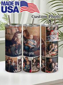 1pc 20oz/600ml Custom Photo Stainless Steel Tumbler, Personalized 1-12 Images Vacuum Insulated Travel Cup With Straw & Brush, Leakproof, 12H Hot/24H Cold, Reusable Hot Cold Drink Mug, Gift For Family Friends Couples, Ideal For Office Gym Outdoor - Multicolor - View 11