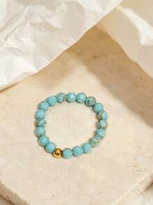 1/2/3 piezas Juego de anillos geométricos anchos de acero inoxidable, anillos ajustables impermeables chapados en oro de 18K con piedras naturales, joyería regalo para uso diario - Colocar - Ver 8