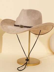 Classic Cowboy Hat For Men Women Brown/Black/Tan Western Style,Soft Suede-Feel , Wide Brim Felt Fedora With Braided Leather Band & Adjustable Chin Strap, UV Protection Vintage Style Sun Hat For Men Women, Rodeo & Outdoor Use - Multicolor - View 7