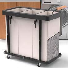 Clasificador de Ropa Fashion Extra Grande de 230L 60 Gal con 3 Secciones y Tapa Canasta Rodante para Ropa Sucia con Mango Carrito Organizador de Lavandería con Marco de Metal Resistente para - Blanco - Ver 2