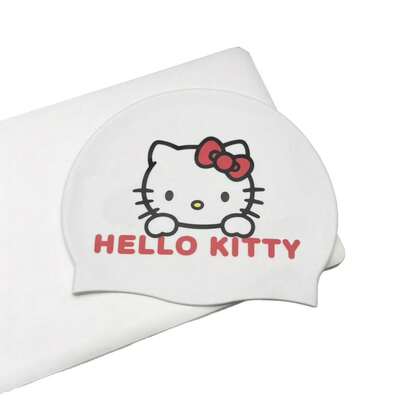  1 chiếc [Sản phẩm chính hãng SANRIO] Mũ bơi silicon cỡ lớn in hình Hello Kitty dễ thương, chống thấm nước, chống trượt, không cần siết chặt, bảo vệ tai, thiết kế công thái học dành cho phụ nữ và người lớn tóc dài, thích hợp cho mùa hè, bãi biển, hồ bơi, thể thao dưới nước, kỳ nghỉ.