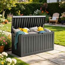 Black Waterproof Resin Outdoor Storage Deck Box With Secure Lockable Design, All-Weather Patio Organizer For Garden Tools & Outdoor Furniture Essentials - C - View 9
