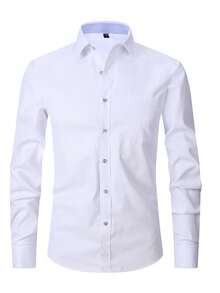 1pc Men's French Cuff Dress Shirt, Essential For Formal Occasions, Weddings, Business Events (Random Cufflinks Included), Please Check Size For Loose Fit - White - View 3
