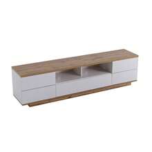 Modern TV Unit With White Color Blocks, TV Cabinet With Wood Grain Finish, 180 Cm - 白色 - View 6