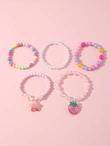 5pcs/Set Girls Cute Heart & Star Beaded Bracelet Set, Colorful Bead Assortment Suitable For School, Daily Wear, Festivals - Multicolor - View 6