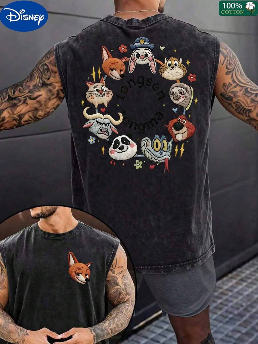 Disney-Licensed 100% Cotton Men's Vest Featuring A Print Of Nick And Judy From Zootopia. This Casual, Comfortable Crew-Neck Vest Is Breathable And Lightweight, Making It Ideal For Both Sport And Leisure. With A Relaxed Fit, It Makes A Great Gift And Is Perfect For Travel And Parties.Disney T Shirt