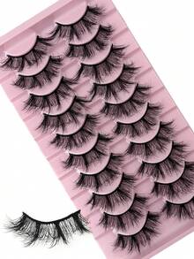10 Pairs Messy False Eyelashes Natural Style Fluffy Wispy Faux Mink Full Strip Lashes Cross Style Fake Lashes For A Dramatic Look Soft Lightweight Reusable Eyelashes For Any Occasions - Black - View 3