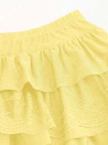 Falda con volantes en capas estilo A con tela texturizada negra y encaje en contraste, estilo evasé y estilizador, inspirado en la década 2000 - amarillo ganso - Ver 3