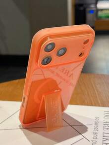 1pc Premium Basic Invisible Bracket Stand Crystal Clear Phone Case Compatible With IPhone 17 16 15 14 13 12 11 Pro Max Plus Soft Back Cover - Orange - View 3