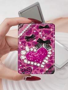 1pc Millennium Y2K Luxury Portable Vanity Mirror, Foldable Lightweight Compact Handheld Mirror, Durable PU Leather, Suitable For Multiple Scenes, Cartoon Ins Style Rhinestone Heart, Leopard, Bow, Ditsy Floral Design, Exquisite Folding Structure, Reliable And Shockproof, Convenient To Carry - Multicolor - View 8