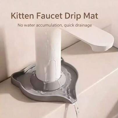 1pc/3pcs Silicone Cat Shaped Faucet Drain Mat, Kitchen Bathroom Hotel Countertop Anti-Pooling Drip Pad, Made Of Silicone, Odorless, Heat Resistant, Fits Most Household And Hotel Faucets, Cute Cat Design With Sloped Drainage, Quickly Drains Residual Water To Sink, No Pooling Or Mildew