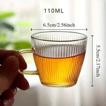 2/4/6/12个装条纹玻璃杯，带把手的浓缩咖啡杯 - 迷你咖啡杯，竖条纹设计，锤纹质感，茶杯，适用于家庭、厨房、咖啡馆、餐厅等场所 - 透明 - 查看 3