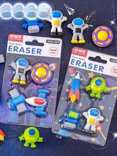 Creative Cute Cartoon Astronaut Creative Cute Pencil Eraser Children's Removable Eraser Student Stationery Supplies Two Random Send Out Goods