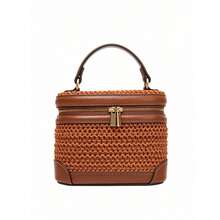 Bolso de mano tejido estilo vacacional, nuevo bolso de paja de moda, bolso de hombro casual con pliegues, bolso de pecho versátil - Teja - Ver 1