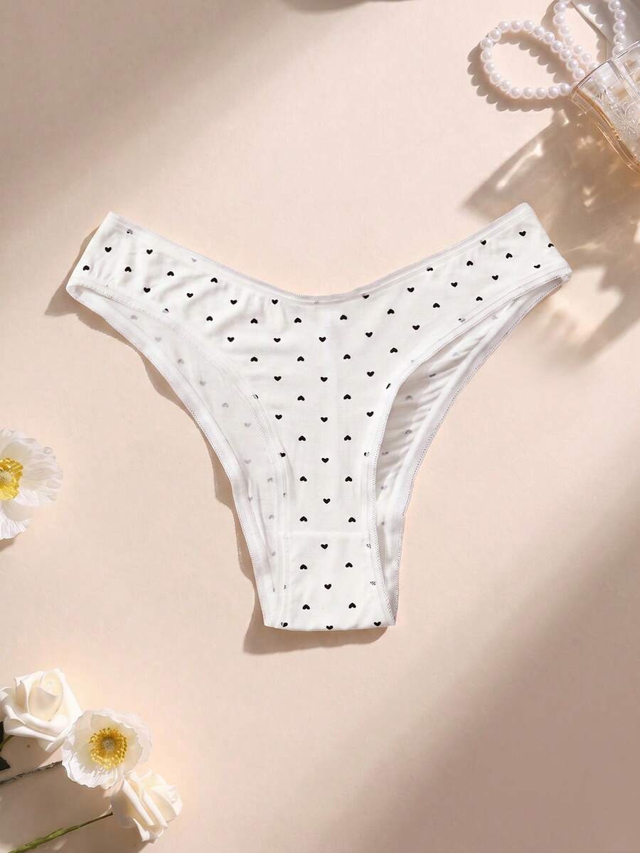 1 chiếc quần lót nữ in họa tiết dễ thương, quần lót in hình trái tim, quần lót nữ kiểu dáng đáng yêu, quần lót tam giác dành cho nữ, thích hợp mặc ở nhà và mặc thường ngày. - màu đen - Xem 1
