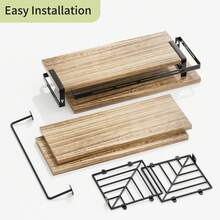 3+1 Tier Wall Mounted Bathroom Shelves Over Toilet, Rustic Wood Floating Shelves With Metal Frame And Towel Bar For Bathroom, Kitchen, Bedroom, Living Room Home Bathroom Decor Bathroom Organizer Summer Back To School - Multicolor - View 12
