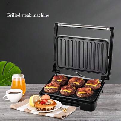  SOKANY Parrilla Eléctrica de 750W, Doble Recubrimiento Antiadherente, Fácil de Limpiar y Resistente al Calor, Parrilla de Panini y Bistec, Body de Acero Inoxidable de Doble Propósito Grueso con Base Antideslizante SK-223