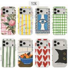 Funda de teléfono de lujo Y2K en cuadros rosa melocotón para iPhone 17 16 15 14 13 12 11 Air Pro Max Plus de doble capa SWAG - Negro - Ver 1