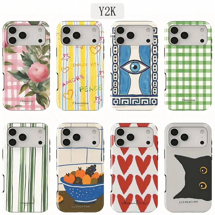 Funda de teléfono de lujo Y2K en cuadros rosa melocotón para iPhone 17 16 15 14 13 12 11 Air Pro Max Plus de doble capa SWAG - Negro - Ver 1