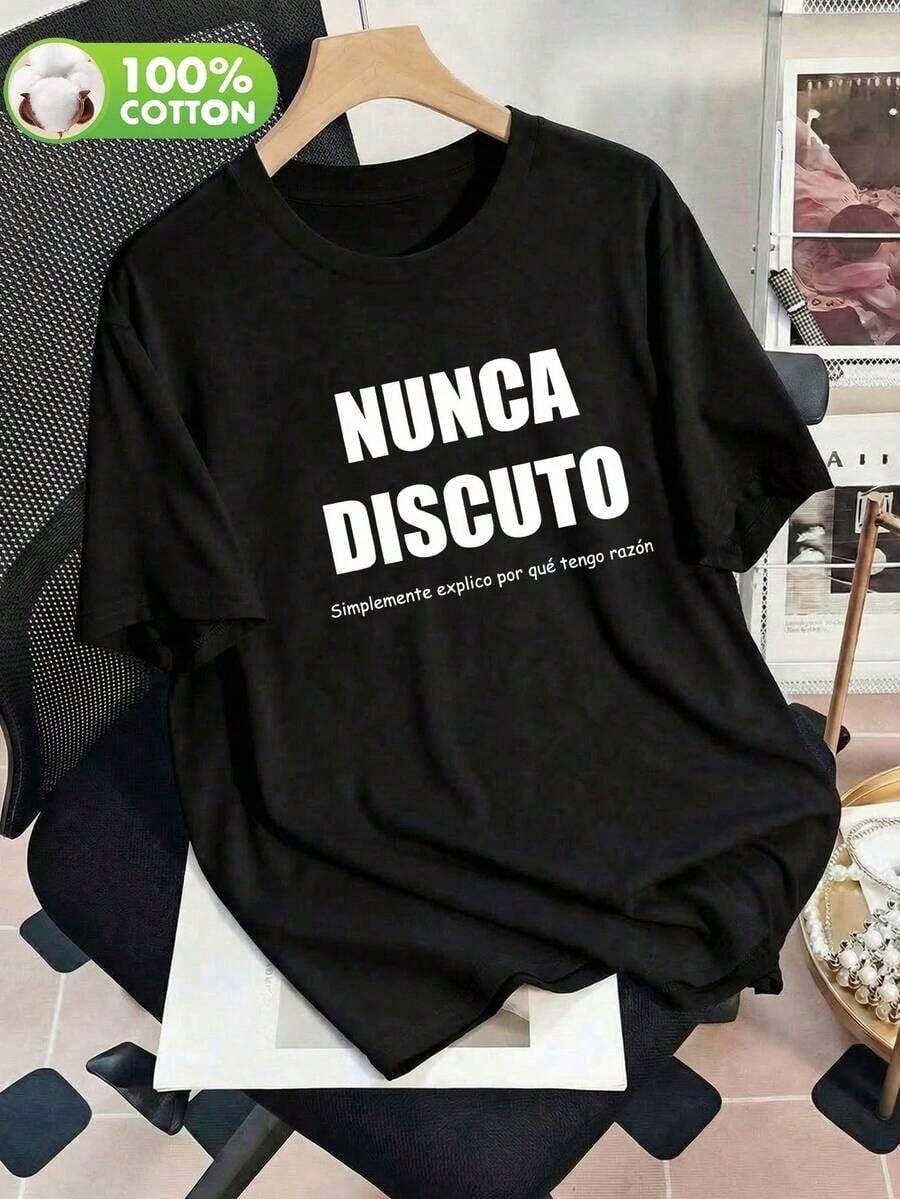 -Casual Women's Shirt I Never Argue, I Simply Explain Why I'm Right, Round Neck, Short Sleeves, Suitable For Spring, Summer And Autumn. - Black - View 1