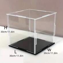 1 pieza Caja de exhibición de acrílico transparente, disponible en múltiples tamaños, caja de exhibición a prueba de polvo de plástico con base negra, adecuada para modelos de autos, figuras de acción, coleccionables, estatuas y exhibición - Caja expositora negra - Ver 43