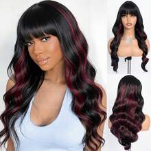 26 Inch Synthetic Wig With Bangs, Long Wavy Smooth Voluminous Hair, Honey Brown Heat-Resistant Fiber For Daily Use - Multicolor - View 1