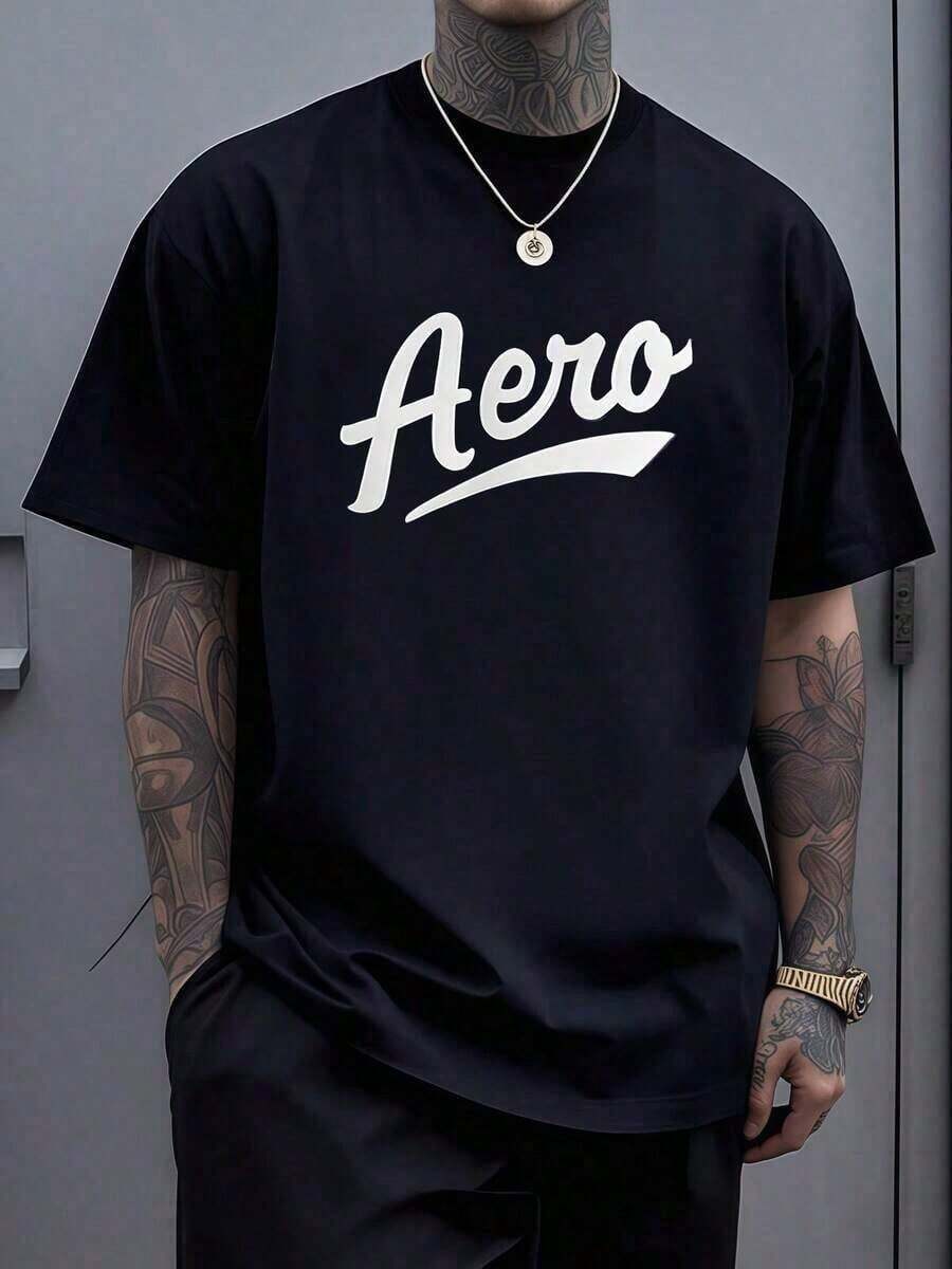 Bold Aero Script Across Chest Symbolizing Freedom Of Movement And Adventurous Spirit In Urban Life 100% Cotton Casual Men's Tshirt - A-1 - 查看 1