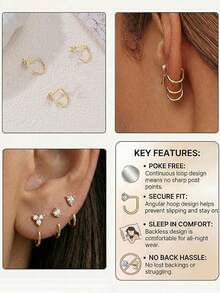HOTNICE Half-Circle Earless Hook Earrings, Detachable Open Hoop Earrings, Lightweight No-Piercing Earrings For Women, Comfortable For Sleeping, Fashionable Jewelry, Perfect Gift For Women - Gold - View 2