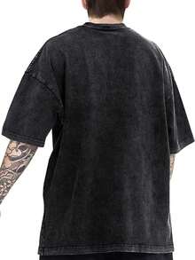 Original Design Pure Washed Heavy Craft T-Shirt Retro Distressed Printed Short-Sleeved T-Shirt - Black - View 2