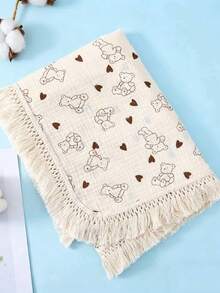 1pc Soft & Fringed 100% Cotton Muslin Baby Blanket, 65*80cm - Multicolor - View 7