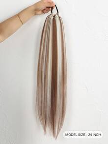 26" Long Synthetic 6-Strand Golden Highlights/Black Blonde Highlights Straight Soft Natural Ponytail Ponytail Extensions Elastic Band Wrap Around Straight Ponytail Extension For Women - Multicolor - View 3
