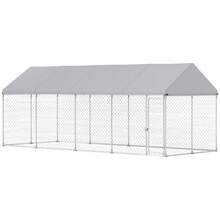 PawHut Extra Large Dog Kennel With Roof And Safety Lockable Latch, Heavy-Duty Galvanized Steel Dog Run Chain Link W/ Waterproof UV-Resistant Cover, 19.7' X 7.5' X 7.9' - Silver - View 10