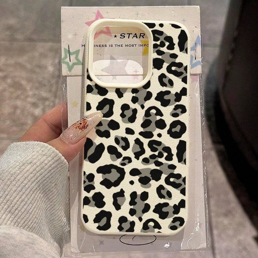 1pc TPU Material High-End Black & Gray Leopard Print Phone Case Suitable For IPhone 17 Pro Max/17/16 Pro Max/15/13/12/11, S20 FE/A15/S24/A55, Note 11/Note 12/Note 13 Pro, Full Coverage Anti-Fall Soft Protective Phone Case - White - View 1