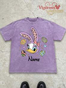 "Disney Daisy Duck Easter Custom Name Washed T-Shirt" - Màu tím hoa cà - Xem 1