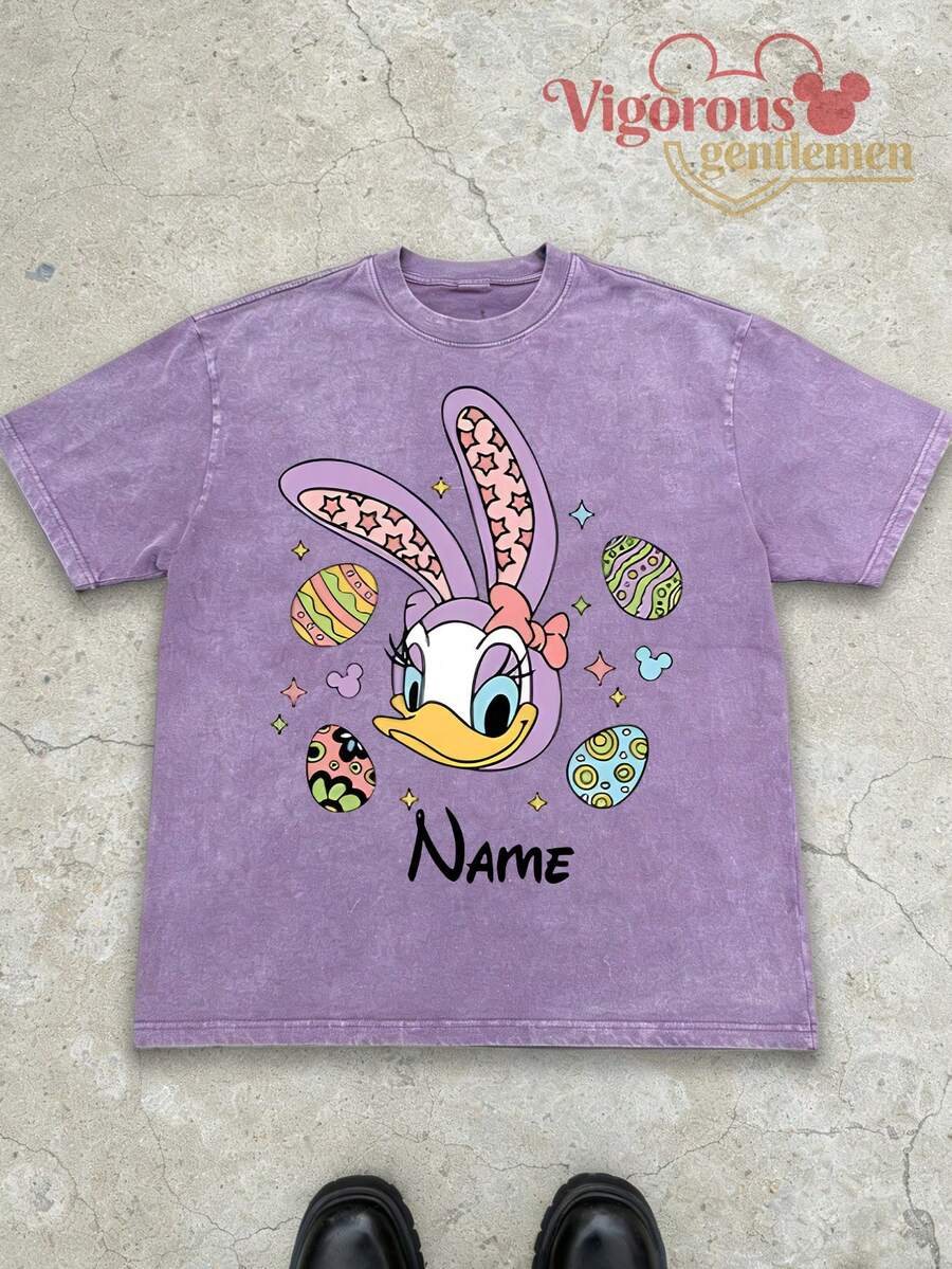 "Disney Daisy Duck Easter Custom Name Washed T-Shirt" - Màu tím hoa cà - Xem 1